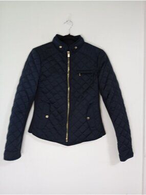 Zara Woman Quilted Jacket Gold Zipper Snap Details Size S
